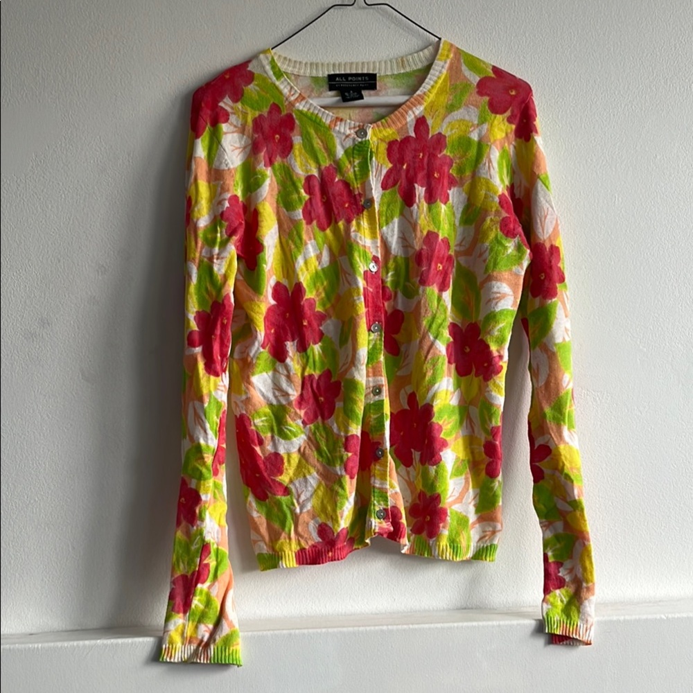 Talbots Vibrant Floral Cardigan in Red and Green
